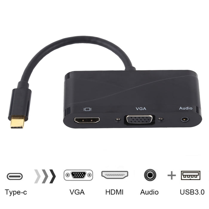 USB 2.0 + Audio Port + VGA + HDMI to USB-C / Type-C HUB Adapter, Black