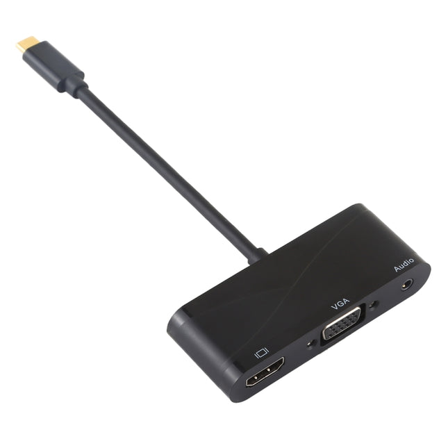 USB 2.0 + Audio Port + VGA + HDMI to USB-C / Type-C HUB Adapter, Black, White
