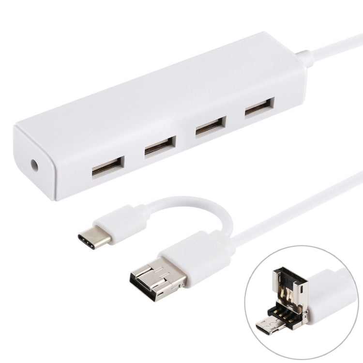 3 in 1 USB-C / Type-C + Micro USB + 4 x USB 2.0 Ports HUB Converter, Cable Length: 12cm, 3 in 1 (White), 3 in 1 (Black)