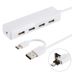 3 in 1 USB-C / Type-C + Micro USB + 4 x USB 2.0 Ports HUB Converter, Cable Length: 12cm, 3 in 1 (White), 3 in 1 (Black)