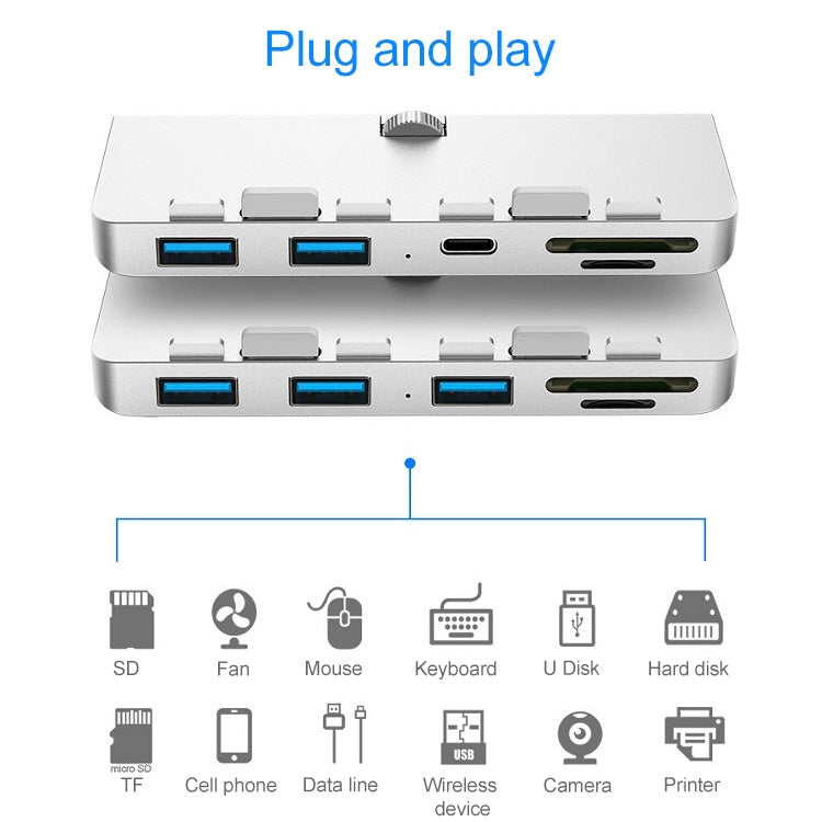 Rocketek For iMac USB3.0 x 3 + SD / TF Multi-function HUB Expansion Dock, USB3.0 x 3 + SD / TF