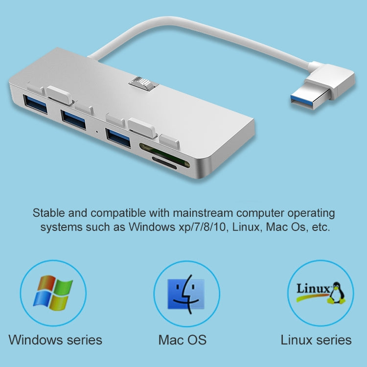 Rocketek For iMac USB3.0 x 3 + SD / TF Multi-function HUB Expansion Dock, USB3.0 x 3 + SD / TF