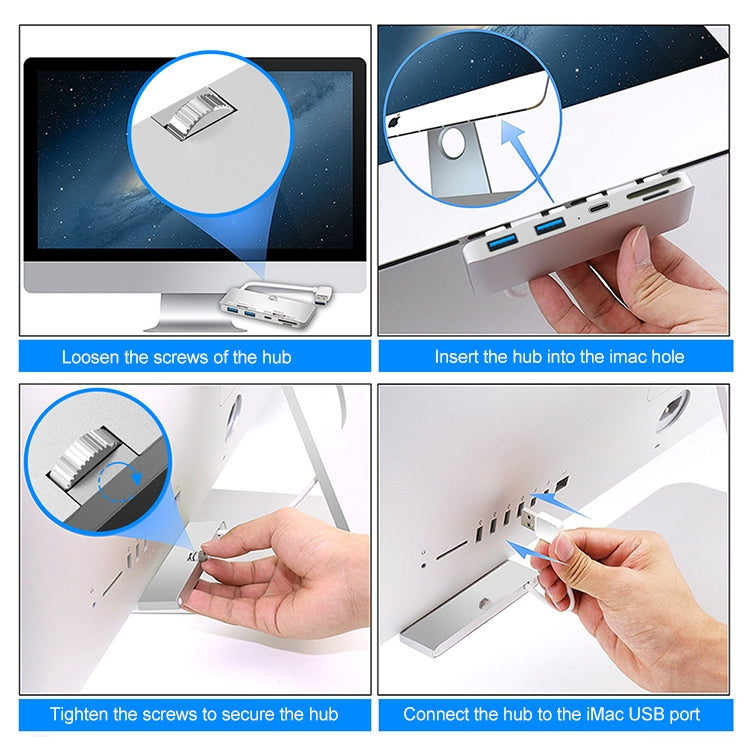 Rocketek For iMac USB3.0 x 3 + SD / TF Multi-function HUB Expansion Dock, USB3.0 x 3 + SD / TF