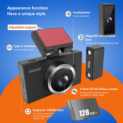 X12 2K Ultra HD Panoramic Triple Recording WiFi Car Driving Recorder Support Mobile APP