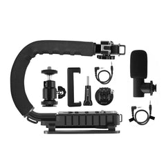 PULUZ U/C Shape Portable Handheld DV Bracket Stabilizer + Video Shotgun Microphone Kit with Cold Shoe Tripod Head  for All SLR Cameras and Home DV Camera, Bracket Kits + Mic