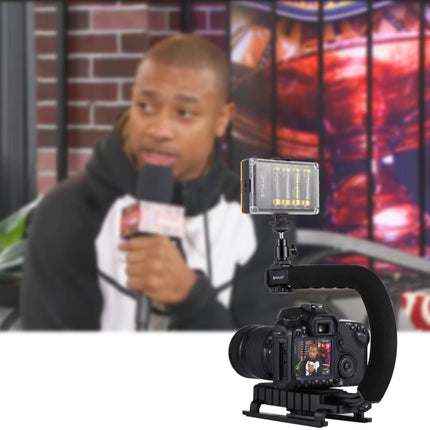 PULUZ U/C-förmiger tragbarer Hand-DV-Halterungsstabilisator + LED-Studiolicht-Set mit Kaltschuh-Stativkopf für alle SLR-Kameras und Heim-DV-Kameras, Halterungs-Sets + LED