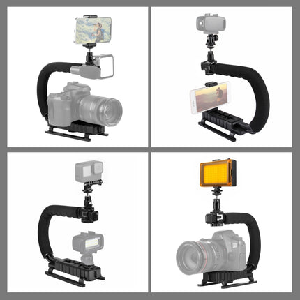 PULUZ U/C-förmiger tragbarer Hand-DV-Halterungsstabilisator + LED-Studiolicht-Set mit Kaltschuh-Stativkopf für alle SLR-Kameras und Heim-DV-Kameras, Halterungs-Sets + LED