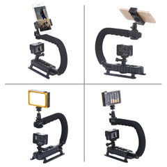 PULUZ U/C Shape Portable Handheld DV Bracket Stabilizer + LED Studio Light + Video Shotgun Microphone Kit with Cold Shoe Tripod Head  for All SLR Cameras and Home DV Camera, Bracket + Mic + LED(AE), Bracket Kits + Mic + LED(US), Bracket Kits + Mic + LED