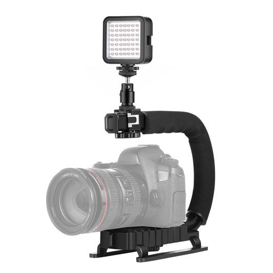 PULUZ U/C Shape Portable Handheld DV Bracket Stabilizer + LED Fill Light Kit with Cold Shoe Tripod Head for All SLR Cameras and Home DV Camera, C-Shaped Bracket + Fill Light