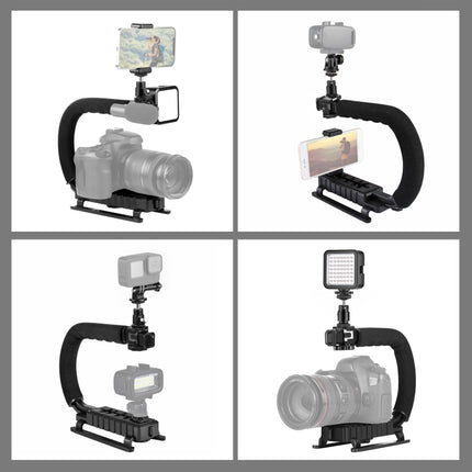 PULUZ U/C-förmiger tragbarer Hand-DV-Halterungsstabilisator + LED-Fülllicht-Set mit Kaltschuh-Stativkopf für alle SLR-Kameras und Heim-DV-Kameras, C-förmige Halterung + Fülllicht