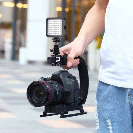 PULUZ U/C-förmiger tragbarer Hand-DV-Halterungsstabilisator + LED-Fülllicht-Set mit Kaltschuh-Stativkopf für alle SLR-Kameras und Heim-DV-Kameras, C-förmige Halterung + Fülllicht