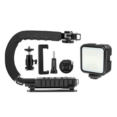 PULUZ U/C Shape Portable Handheld DV Bracket Stabilizer + LED Fill Light Kit with Cold Shoe Tripod Head for All SLR Cameras and Home DV Camera, C-Shaped Bracket + Fill Light