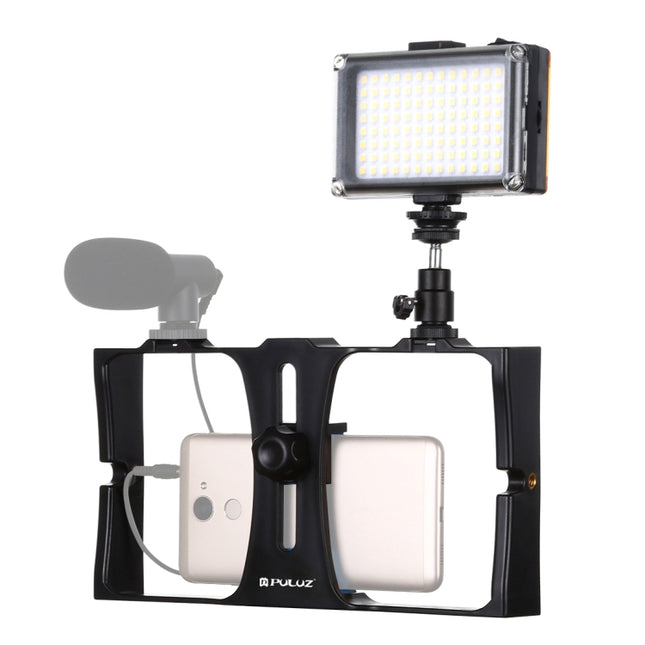 PULUZ 2 en 1 Vlogging Live Broadcast LED Selfie Light Smartphone Video Rig Kits con cabezal de trípode de zapata fría para iPhone, Galaxy, Huawei, Xiaomi, HTC, LG, Google y otros teléfonos inteligentes, Vlogging Rig + Light, Vlogging Rig + Light (EE. UU.)