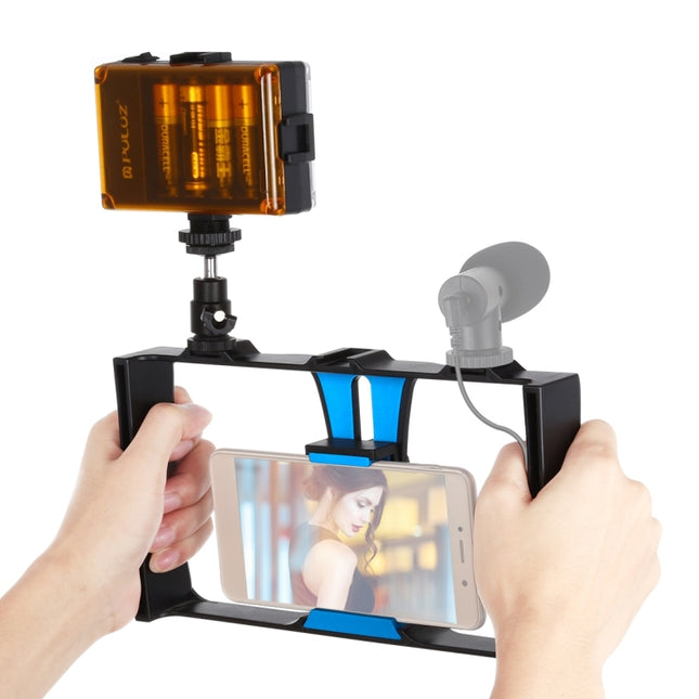 PULUZ 2 en 1 Vlogging Live Broadcast LED Selfie Light Smartphone Video Rig Kits con cabezal de trípode de zapata fría para iPhone, Galaxy, Huawei, Xiaomi, HTC, LG, Google y otros teléfonos inteligentes, Vlogging Rig + Light, Vlogging Rig + Light (EE. UU.)