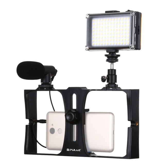 PULUZ 3 in 1 Vlogging Live Broadcast LED Selfie Light Smartphone Video Rig Kits with Microphone + Cold Shoe Tripod Head for iPhone, Galaxy, Huawei, Xiaomi, HTC, LG, Google, and Other Smartphones, 3-in-1, 3-in-1(Red), 3-in-1(US)