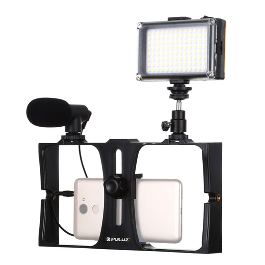 PULUZ 3 in 1 Vlogging Live Broadcast LED Selfie Light Smartphone Video Rig Kits with Microphone + Cold Shoe Tripod Head for iPhone, Galaxy, Huawei, Xiaomi, HTC, LG, Google, and Other Smartphones, 3-in-1, 3-in-1(Red), 3-in-1(US), 3-in-1(UAE)