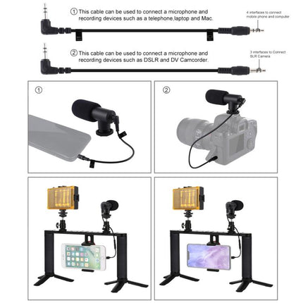 PULUZ 4-in-1-Vlogging-Liveübertragung, LED-Selfie-Licht, Smartphone-Video-Rig, Griffstabilisator, Aluminium-Halterungs-Kits mit Mikrofon + Stativmontage + Cold Shoe-Stativkopf, Aluminium-Halterungs-Kits