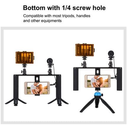 PULUZ 4-in-1-Vlogging-Liveübertragung, LED-Selfie-Licht, Smartphone-Video-Rig, Griffstabilisator, Aluminium-Halterungs-Kits mit Mikrofon + Stativmontage + Cold Shoe-Stativkopf, Aluminium-Halterungs-Kits