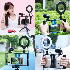 PULUZ 4 in 1 Vlogging Live Broadcast Smartphone Video Rig + 4.7 inch 12cm Ring LED Selfie Light Kits with Microphone + Tripod Mount + Cold Shoe Tripod Head for iPhone, Galaxy, Huawei, Xiaomi, HTC, LG, Google, and Other Smartphones, 4 in 1 Ring LED