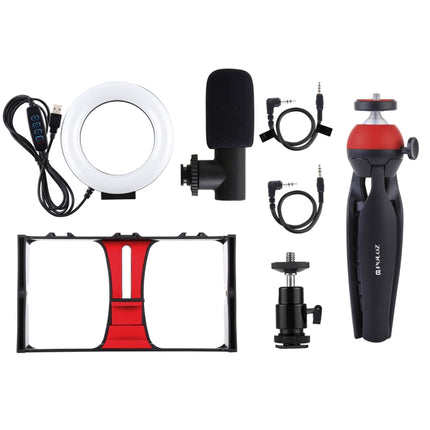 PULUZ 4 in 1 Vlogging Live Broadcast Smartphone Video Rig + 4.7 inch 12cm Ring LED Selfie Light Kits with Microphone + Tripod Mount + Cold Shoe Tripod Head for iPhone, Galaxy, Huawei, Xiaomi, HTC, LG, Google, and Other Smartphones, 4 in 1 Ring LED