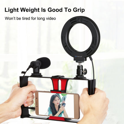 PULUZ 4 in 1 Vlogging Live Broadcast Smartphone Video Rig + 4.7 inch 12cm Ring LED Selfie Light Kits with Microphone + Tripod Mount + Cold Shoe Tripod Head for iPhone, Galaxy, Huawei, Xiaomi, HTC, LG, Google, and Other Smartphones, 4 in 1 Ring LED