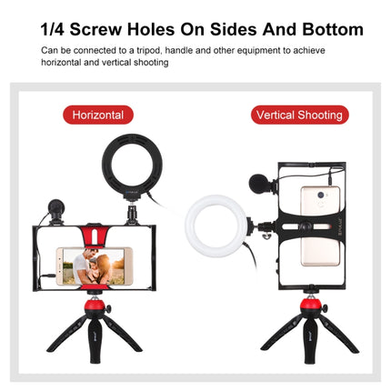 PULUZ 4 in 1 Vlogging Live Broadcast Smartphone Video Rig + 4.7 inch 12cm Ring LED Selfie Light Kits with Microphone + Tripod Mount + Cold Shoe Tripod Head for iPhone, Galaxy, Huawei, Xiaomi, HTC, LG, Google, and Other Smartphones, 4 in 1 Ring LED
