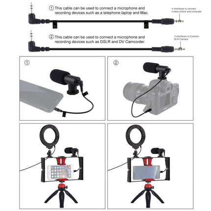 PULUZ 4 in 1 Vlogging Live Broadcast Smartphone Video Rig + 4.7 inch 12cm Ring LED Selfie Light Kits with Microphone + Tripod Mount + Cold Shoe Tripod Head for iPhone, Galaxy, Huawei, Xiaomi, HTC, LG, Google, and Other Smartphones, 4 in 1 Ring LED