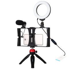 PULUZ 4 in 1 Vlogging Live Broadcast Smartphone Video Rig + 4.7 inch 12cm Ring LED Selfie Light Kits with Microphone + Tripod Mount + Cold Shoe Tripod Head for iPhone, Galaxy, Huawei, Xiaomi, HTC, LG, Google, and Other Smartphones, 4 in 1 Ring LED