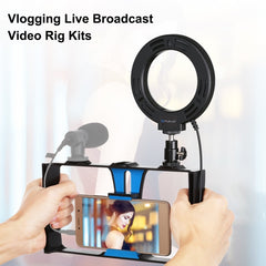 PULUZ 2 in 1 Vlogging Live Broadcast Smartphone Video Rig + 4.7 inch 12cm Ring LED Selfie Light Kits with Cold Shoe Tripod Head for iPhone, Galaxy, Huawei, Xiaomi, HTC, LG, Google, and Other Smartphones, 2 in 1 Ring LED