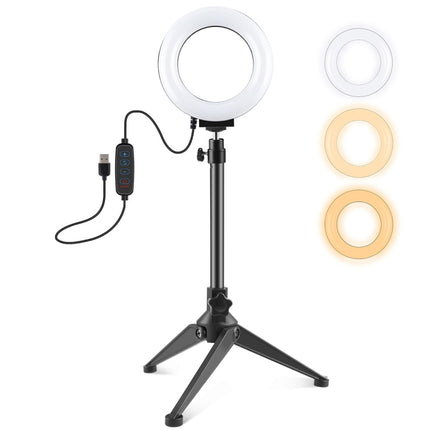 PULUZ 4.7 pulgadas 12 cm USB 3 modos regulables LED anillo vlogging fotografía video luces + soporte de trípode de escritorio con zapata fría trípode cabeza de bola, soporte de trípode + anillo LED