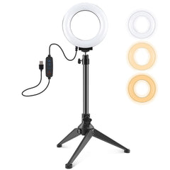 PULUZ 4.7 inch 12cm USB 3 Modes Dimmable LED Ring Vlogging Photography Video Lights + Desktop Tripod Holder with Cold Shoe Tripod Ball Head, Tripod Stand + Ring LED