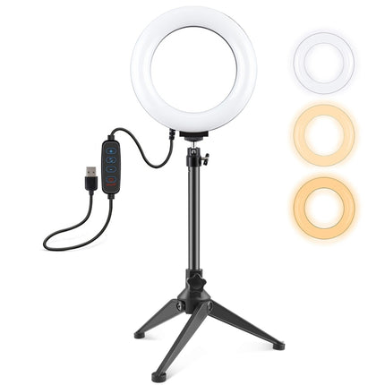 PULUZ 6.2 pulgadas 16 cm USB 3 modos regulable LED anillo vlogging fotografía video luces + soporte para trípode de escritorio con zapata fría trípode cabeza de bola, montaje para trípode + luz de 6.2 pulgadas