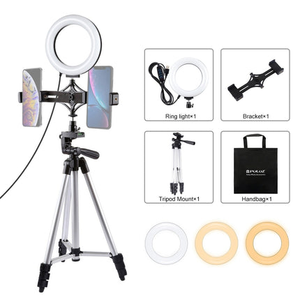 Kit de luz LED para video vlogging con anillo de 6,2 pulgadas y 16 cm + soporte para teléfono dual para transmisión en vivo PULUZ, 3 en 1