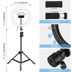 PULUZ 10.2 inch 26cm LED Ring Light  + 1.1m Tripod Mount Selfie Beauty Vlogging Video Light  Live Broadcast Kits, 1.1m Tripod Mount+Ring Light