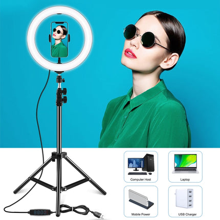 PULUZ 10.2 inch 26cm LED Ring Light  + 1.1m Tripod Mount Selfie Beauty Vlogging Video Light  Live Broadcast Kits