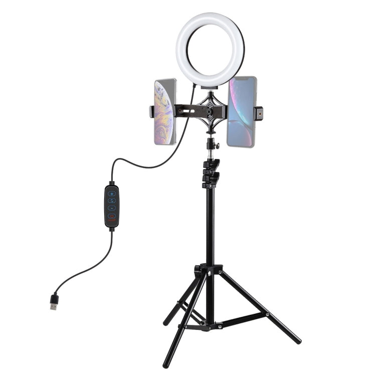 PULUZ 1.1m Tripod Mount + Live Broadcast Dual Phone Bracket + 6.2 inch 16cm LED Ring Vlogging Video Light Kits, 3 in 1 Live Broadcast Kits