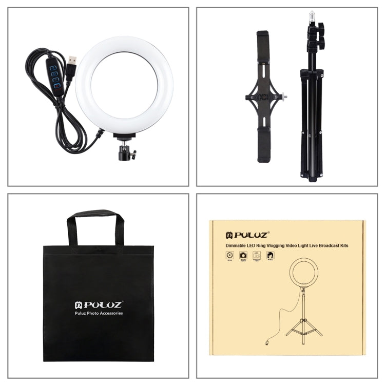PULUZ 1.1m Tripod Mount + Live Broadcast Dual Phone Bracket + 6.2 inch 16cm LED Ring Vlogging Video Light Kits, 3 in 1 Live Broadcast Kits