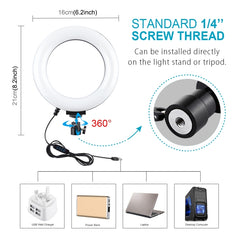 PULUZ 1.1m Tripod Mount + Live Broadcast Dual Phone Bracket + 6.2 inch 16cm LED Ring Vlogging Video Light Kits, 3 in 1 Live Broadcast Kits