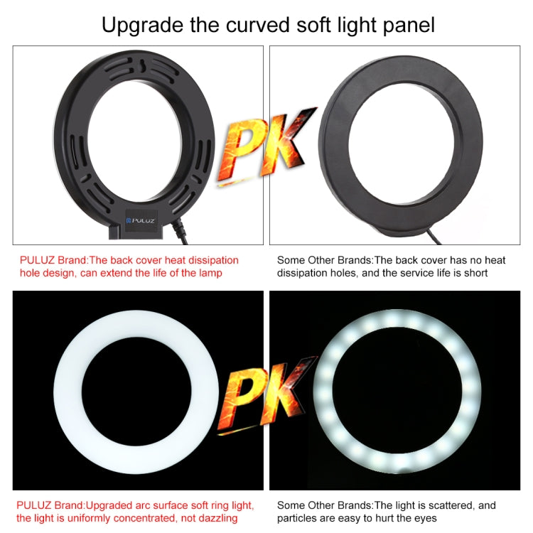 PULUZ 1.1m Tripod Mount + Live Broadcast Dual Phone Bracket + 6.2 inch 16cm LED Ring Vlogging Video Light Kits, 3 in 1 Live Broadcast Kits