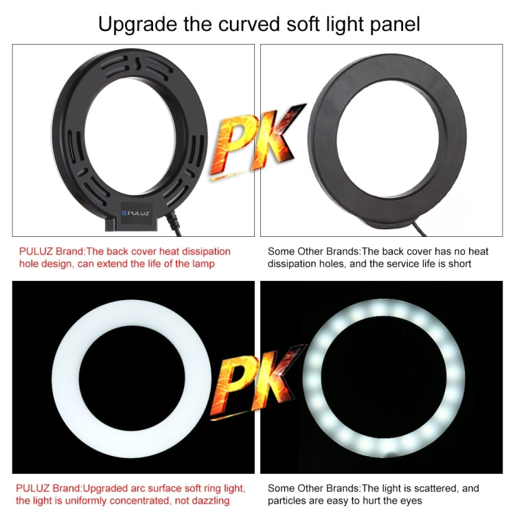PULUZ Tripod Mount +  Extension Rod + Live Broadcast Dual Phone Bracket + 6.2 inch 16cm LED Ring Vlogging Video Light Kits, 4 in 1 Live Broadcast Kits