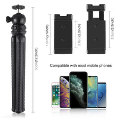 PULUZ Mini Octopus Flexible Tripod Holder with Ball Head & Phone Clamp + Tripod Mount Adapter & Long Screw for SLR Cameras, GoPro, Cellphone, Size: 30cmx5cm, 30cm Tripod + Phone Clamp