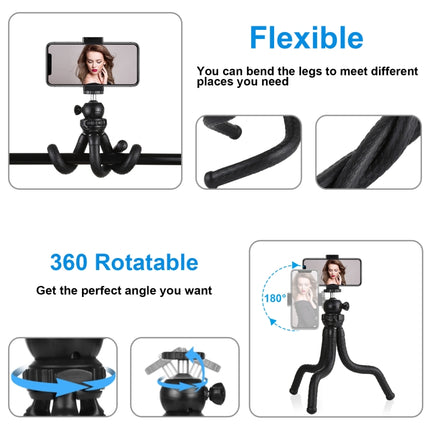 PULUZ Mini Octopus Soporte de trípode flexible con cabezal esférico y abrazadera para teléfono + adaptador de montaje de trípode y tornillo largo para cámaras SLR, GoPro, teléfono celular, tamaño: 30 cm x 5 cm, trípode de 30 cm + abrazadera para teléfono