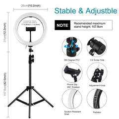 PULUZ 1.1m Tripod Mount + 10.2 inch 26cm RGBW LED Ring Vlogging Video Light  Live Broadcast Kits with Cold Shoe Tripod Ball Head & Phone Clamp, 1.1m Tripod Mount+RGBW =Light