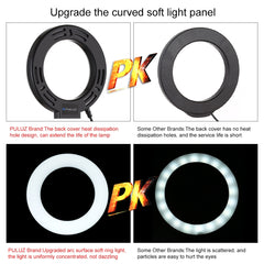 PULUZ 4.7 inch 12cm Curved Surface Ring Light + Round Base Desktop Mount USB 10 Modes 8 Colors RGBW Dimmable LED Ring Selfie Beauty Vlogging Photography Video Lights with Cold Shoe Tripod Ball Head, 4.7 inch RGBW+Desktop Mount