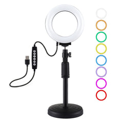 PULUZ 4.7 inch 12cm Curved Surface Ring Light + Round Base Desktop Mount USB 10 Modes 8 Colors RGBW Dimmable LED Ring Selfie Beauty Vlogging Photography Video Lights with Cold Shoe Tripod Ball Head, 4.7 inch RGBW+Desktop Mount