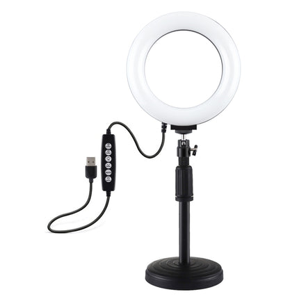 PULUZ 6.2 pulgadas 16 cm USB 10 modos 8 colores RGBW regulable LED anillo vlogueo fotografía video luces + base redonda montaje de escritorio con zapata fría trípode cabeza de bola, 6.2 pulgadas RGBW + montaje de escritorio