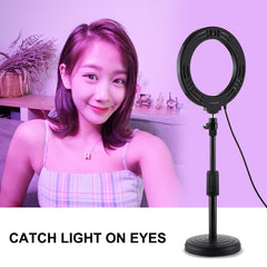 PULUZ 6.2 inch 16cm USB 10 Modes 8 Colors RGBW Dimmable LED Ring Vlogging Photography Video Lights + Round Base Desktop Mount with Cold Shoe Tripod Ball Head, 6.2 inch RGBW+Desktop Mount