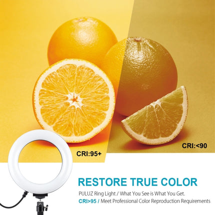 PULUZ 6.2 pulgadas 16 cm USB 10 modos 8 colores RGBW regulable LED anillo vlogueo fotografía video luces + soporte para trípode de escritorio con zapata fría trípode cabeza de bola, 6.2 pulgadas RGBW + soporte para trípode