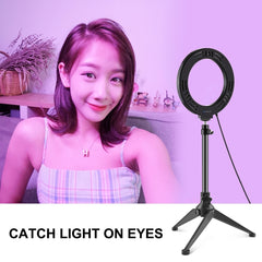 PULUZ 6.2 inch 16cm USB 10 Modes 8 Colors RGBW Dimmable LED Ring Vlogging Photography Video Lights + Desktop Tripod Mount with Cold Shoe Tripod Ball Head, 6.2 inch RGBW+Tripod Mount