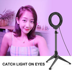 PULUZ 4.7 inch 12cm USB 10 Modes 8 Colors RGBW Dimmable LED Ring Vlogging Photography Video Lights + Desktop Tripod  Mount with Cold Shoe Tripod Ball Head, 4.7 inch RGBW+Tripod Mount